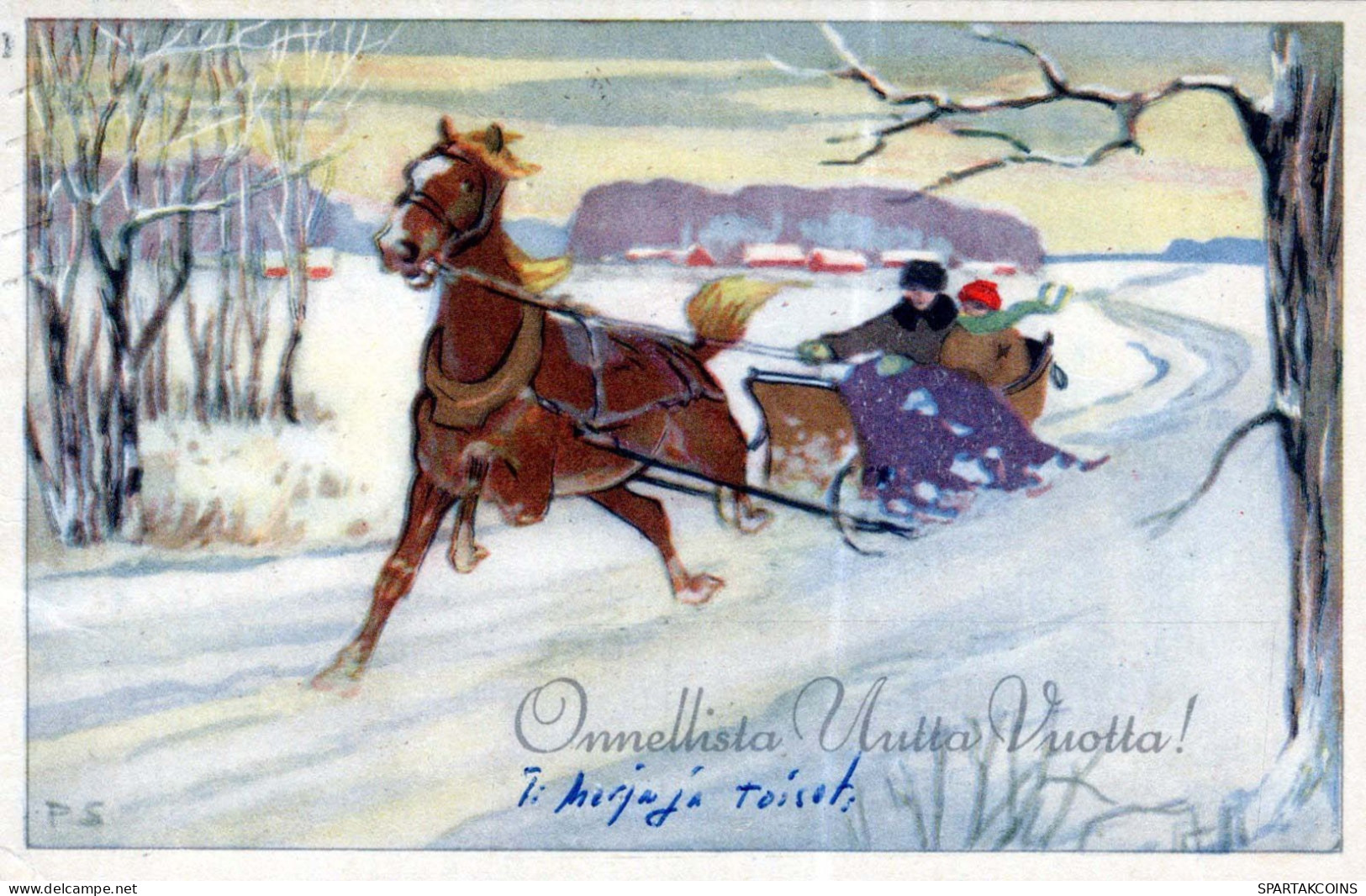 Bonne Année Noël CHEVAL Vintage Carte Postale CPSMPF #PKD633.A - Nouvel An