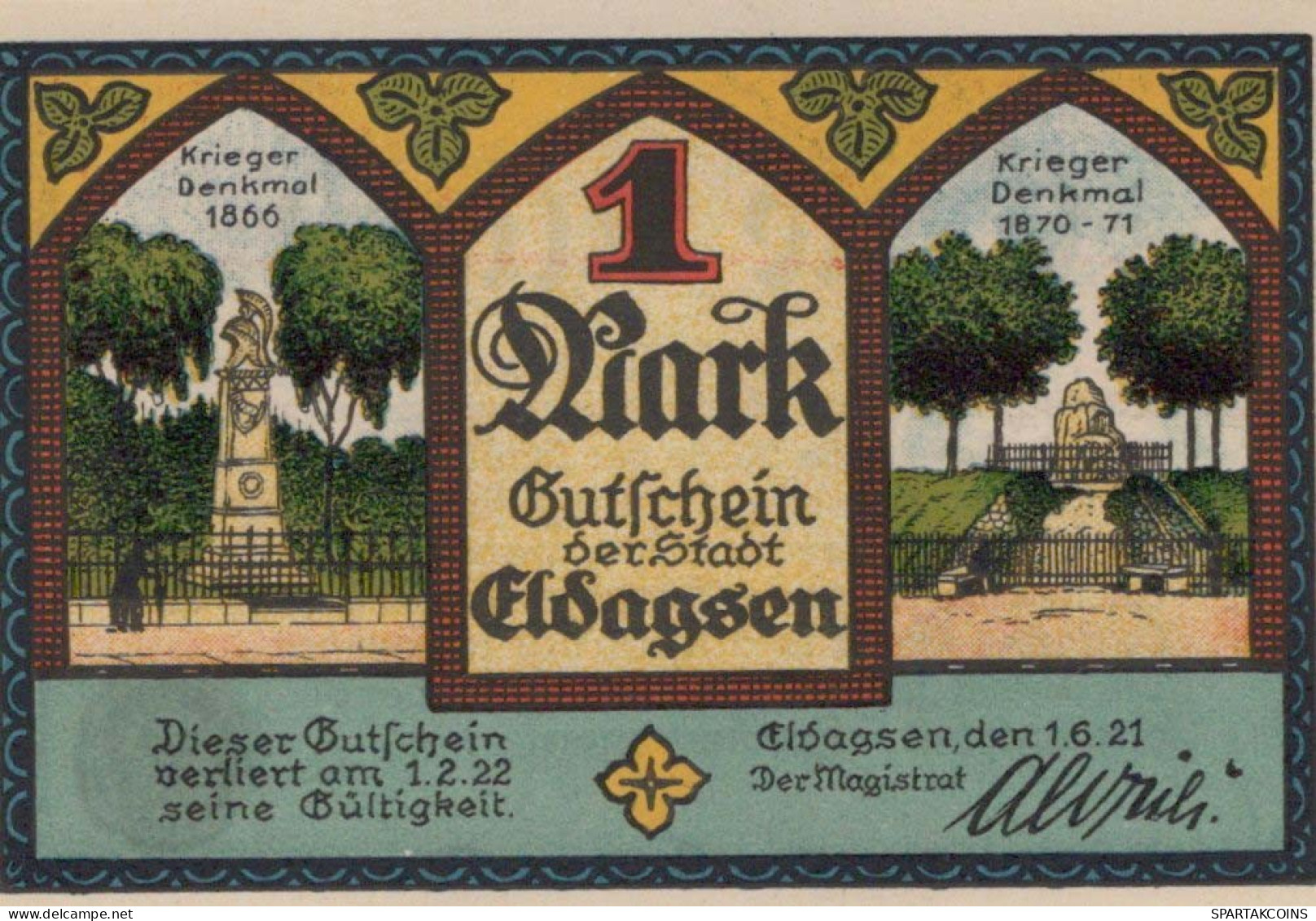 1 MARK 1921 Stadt ELDAGSEN Hanover UNC DEUTSCHLAND Notgeld Banknote #PA532 - Lokale Ausgaben