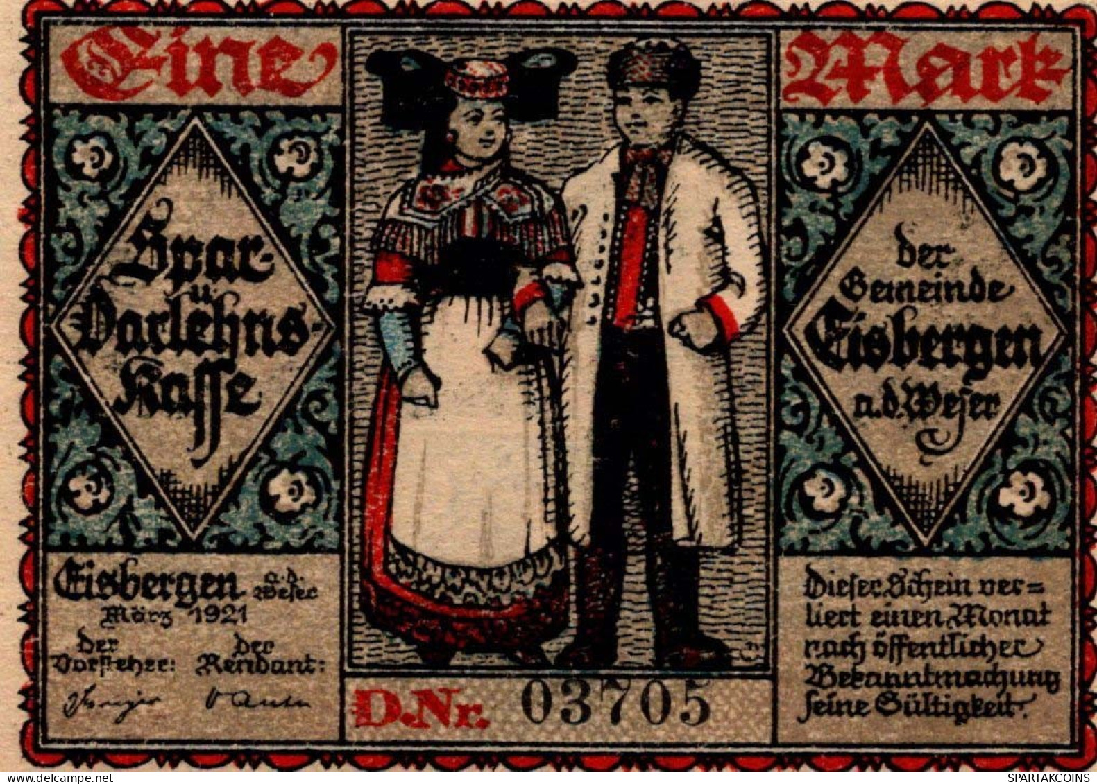 1 MARK 1921 Stadt EISBERGEN Westphalia UNC DEUTSCHLAND Notgeld Banknote #PB086 - Lokale Ausgaben
