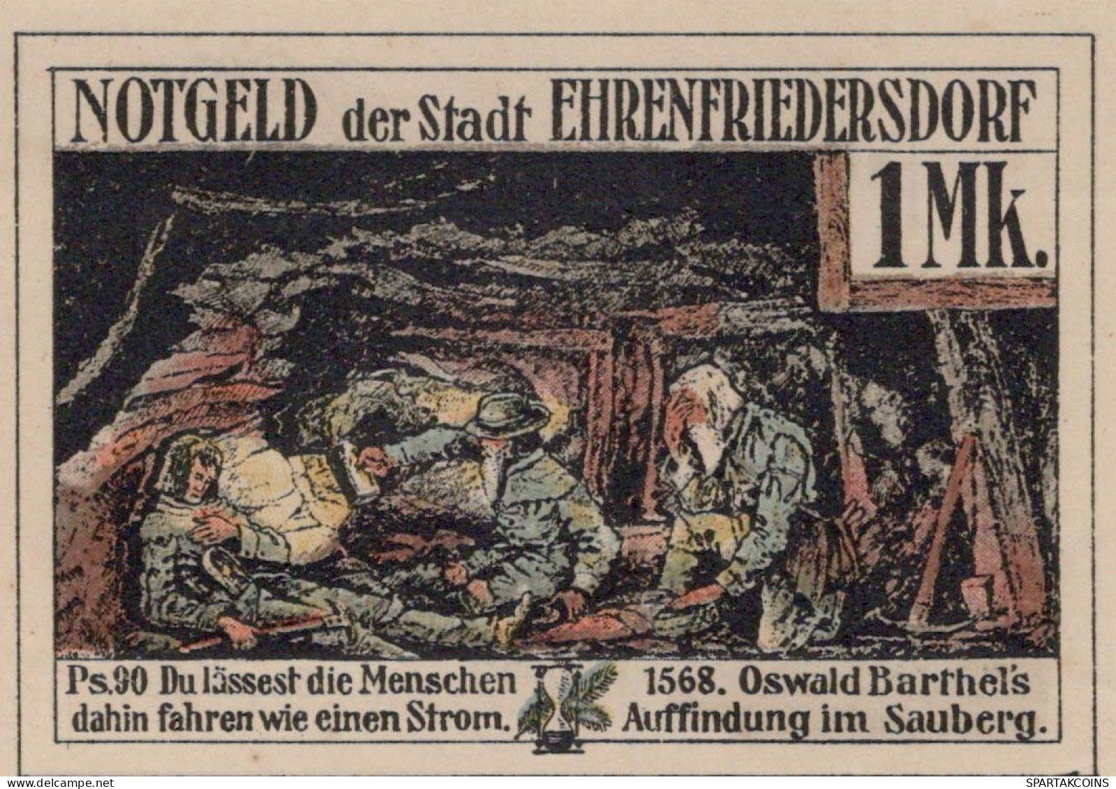 1 MARK 1921 Stadt EHRENFRIEDERSDORF Saxony UNC DEUTSCHLAND Notgeld #PB054 - Lokale Ausgaben
