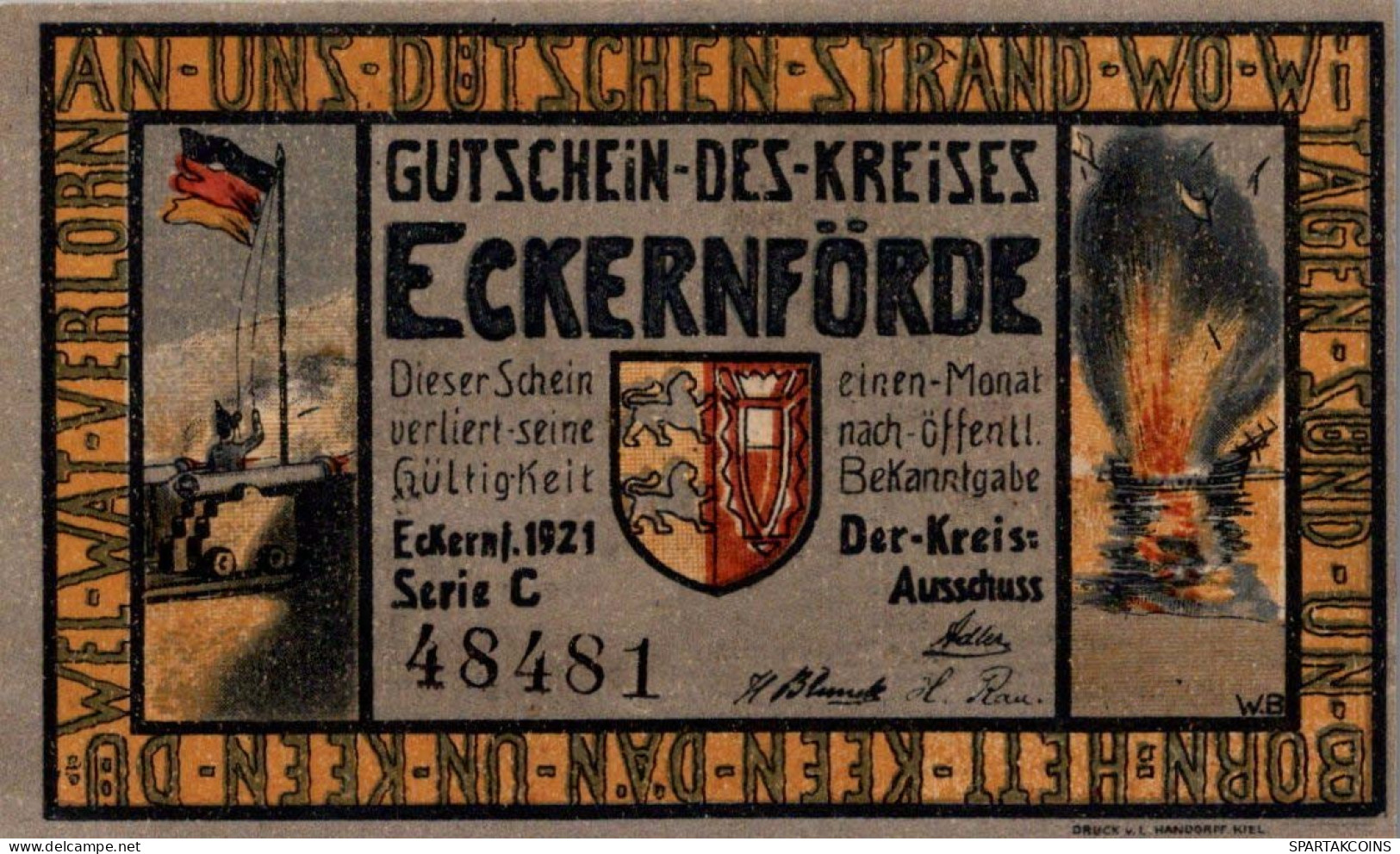 1 MARK 1921 Stadt ECKERNFoRDE Schleswig-Holstein UNC DEUTSCHLAND Notgeld #PB028.V - Lokale Ausgaben