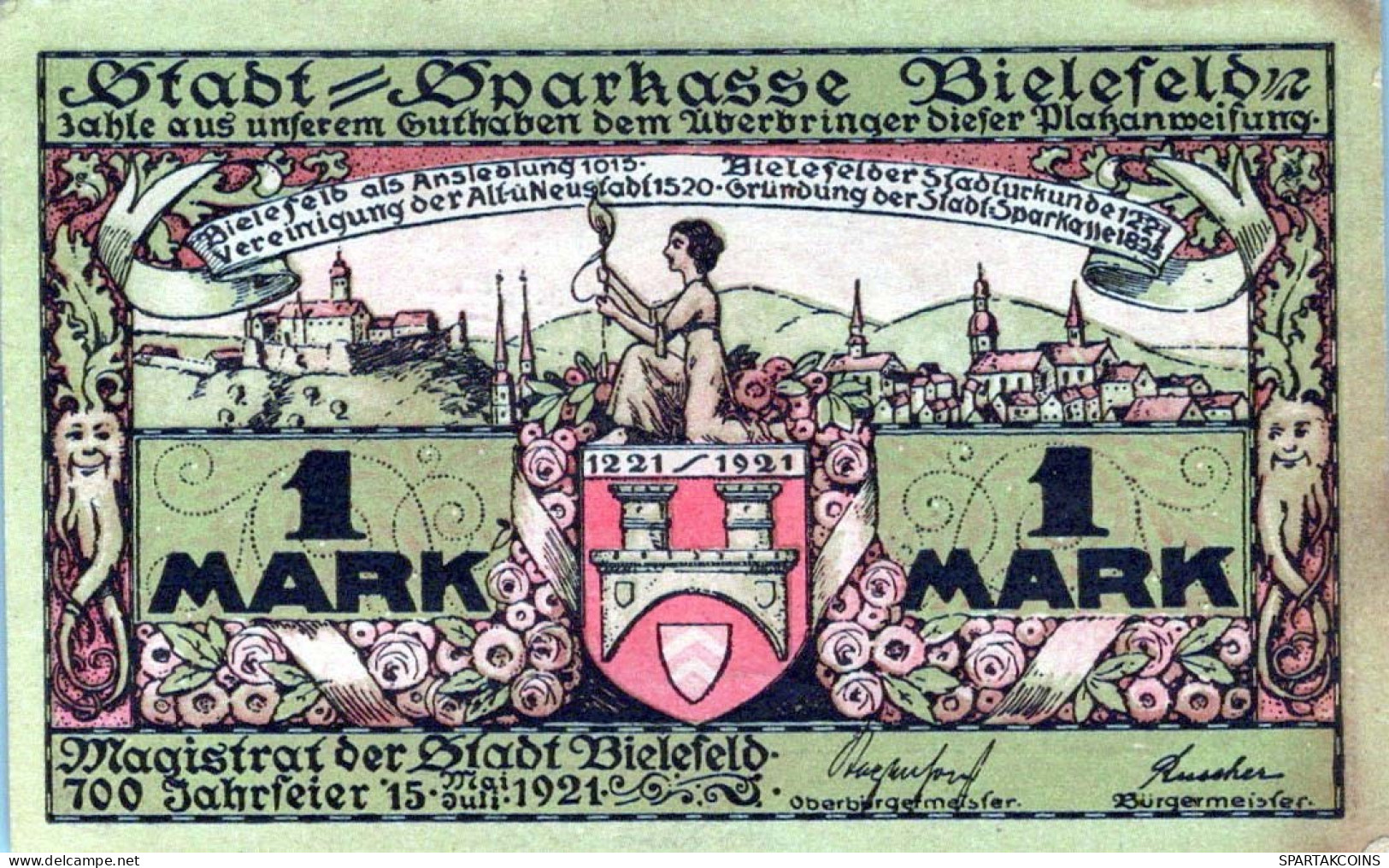 1 MARK 1921 Stadt BIELEFELD Westphalia UNC DEUTSCHLAND Notgeld Banknote #PA219 - Lokale Ausgaben