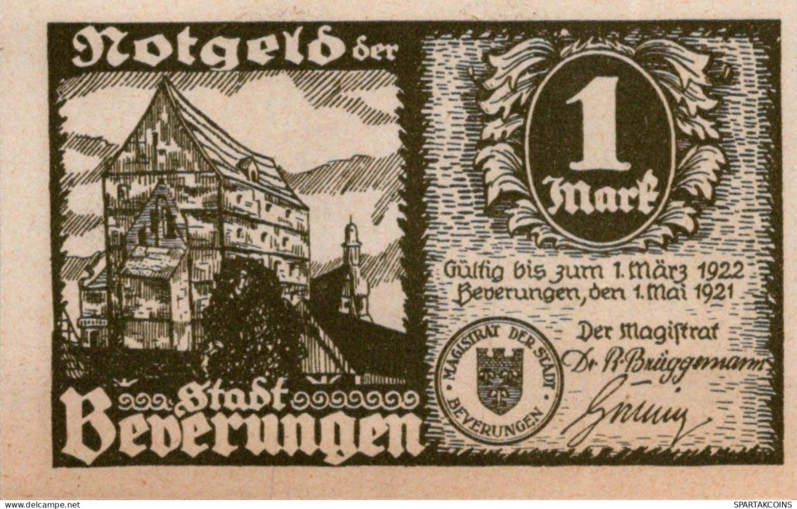 1 MARK 1921 Stadt BEVERUNGEN Westphalia UNC DEUTSCHLAND Notgeld Banknote #PI122 - Lokale Ausgaben