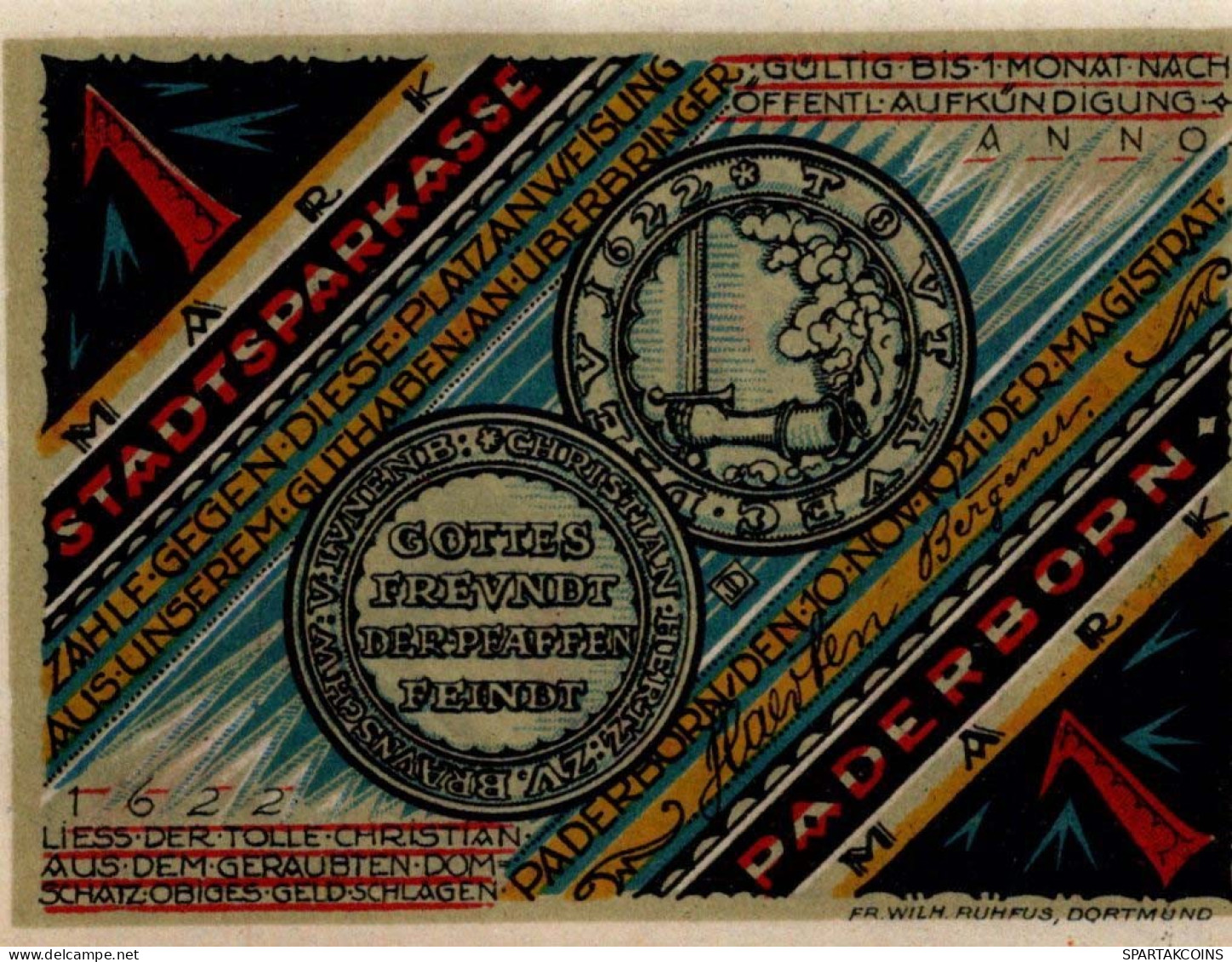 1 MARK 1920 Stadt PADERBORN Westphalia DEUTSCHLAND Notgeld Banknote #PG251 - Lokale Ausgaben