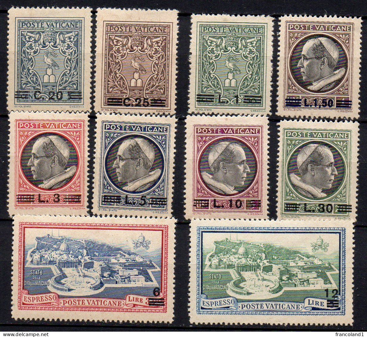 1945-46  MEDAGLIONCINI Sovras.  N. 102 - 09 +esp E 7 - 8 Serie Completa Nuova MLH* - Nuovi