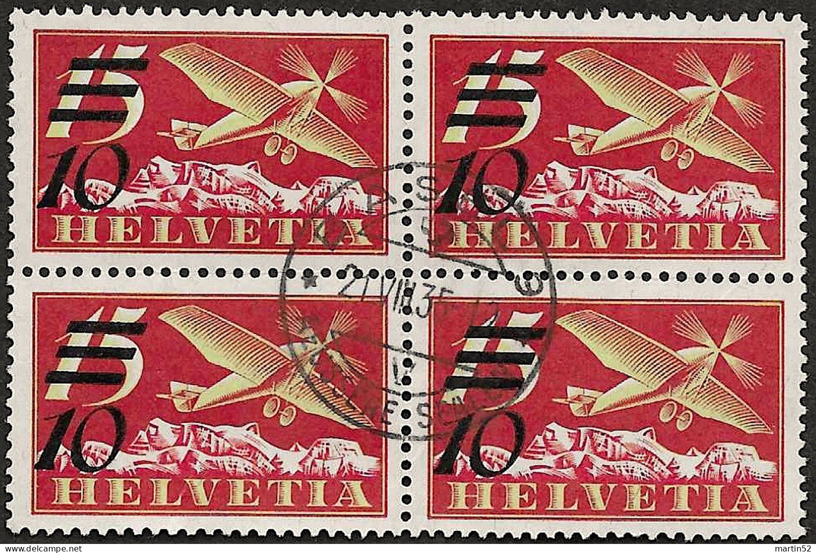 Schweiz Suisse 1935: Aufdruck ==10 Auf 15 Zu Flug 19 Mi 285 Yv PA 19 Mit ⊙ BASEL 21.VIII.35 (Zu CHF 275.00) - Usati