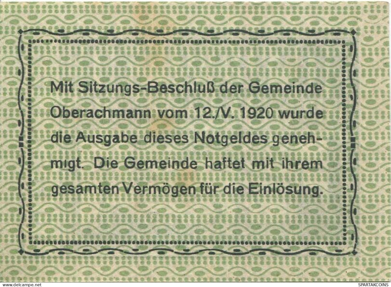 10 HELLER 1920 Stadt OBERACHMANN Oberösterreich Österreich Notgeld Papiergeld Banknote #PL797 - [11] Lokale Uitgaven