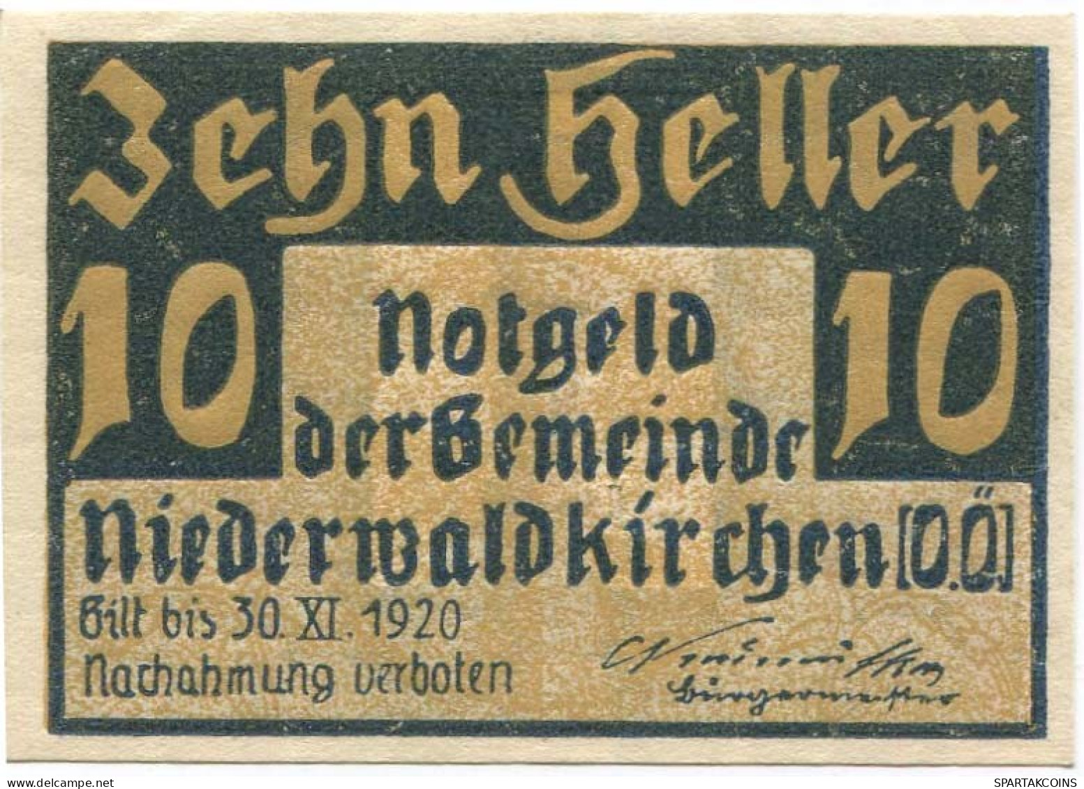 10 HELLER 1920 Stadt NIEDERWALDKIRCHEN Oberösterreich Österreich Notgeld Papiergeld Banknote #PL773 - [11] Local Banknote Issues