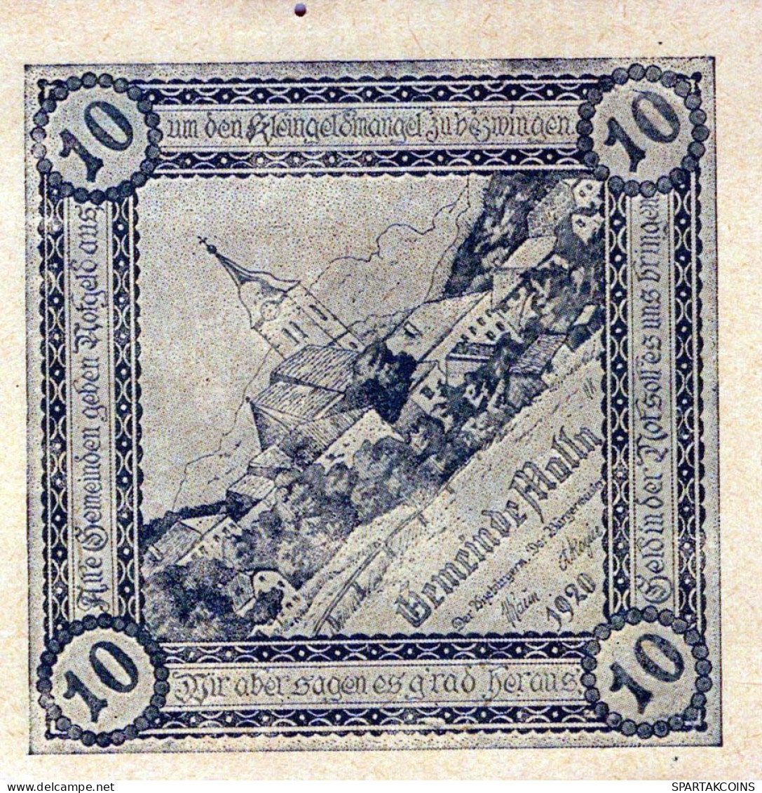 10 HELLER 1920 Stadt MOLLN Oberösterreich Österreich Notgeld Banknote #PD820 - [11] Local Banknote Issues