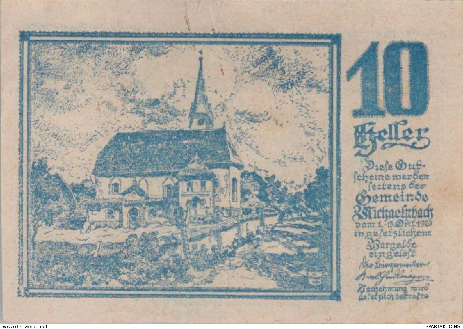 10 HELLER 1920 Stadt MICHAELNBACH Oberösterreich Österreich Notgeld #PD799 - [11] Emissioni Locali