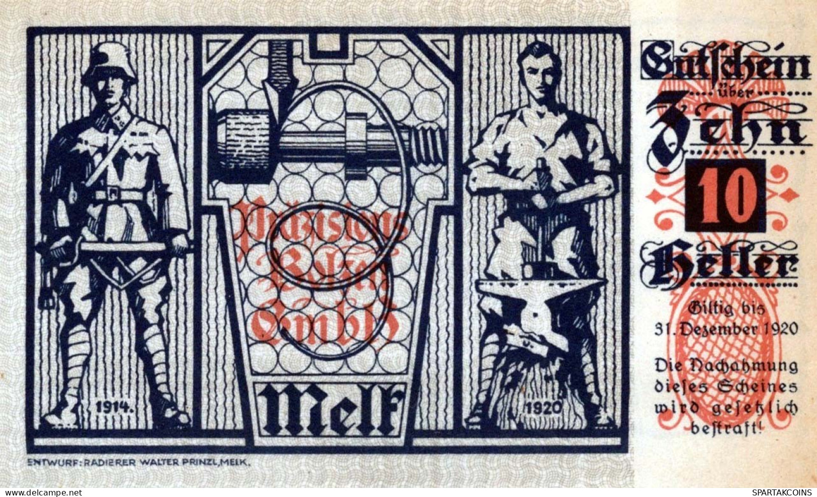 10 HELLER 1920 Stadt MELK Niedrigeren Österreich UNC Österreich Notgeld Banknote #PI106 - Lokale Ausgaben