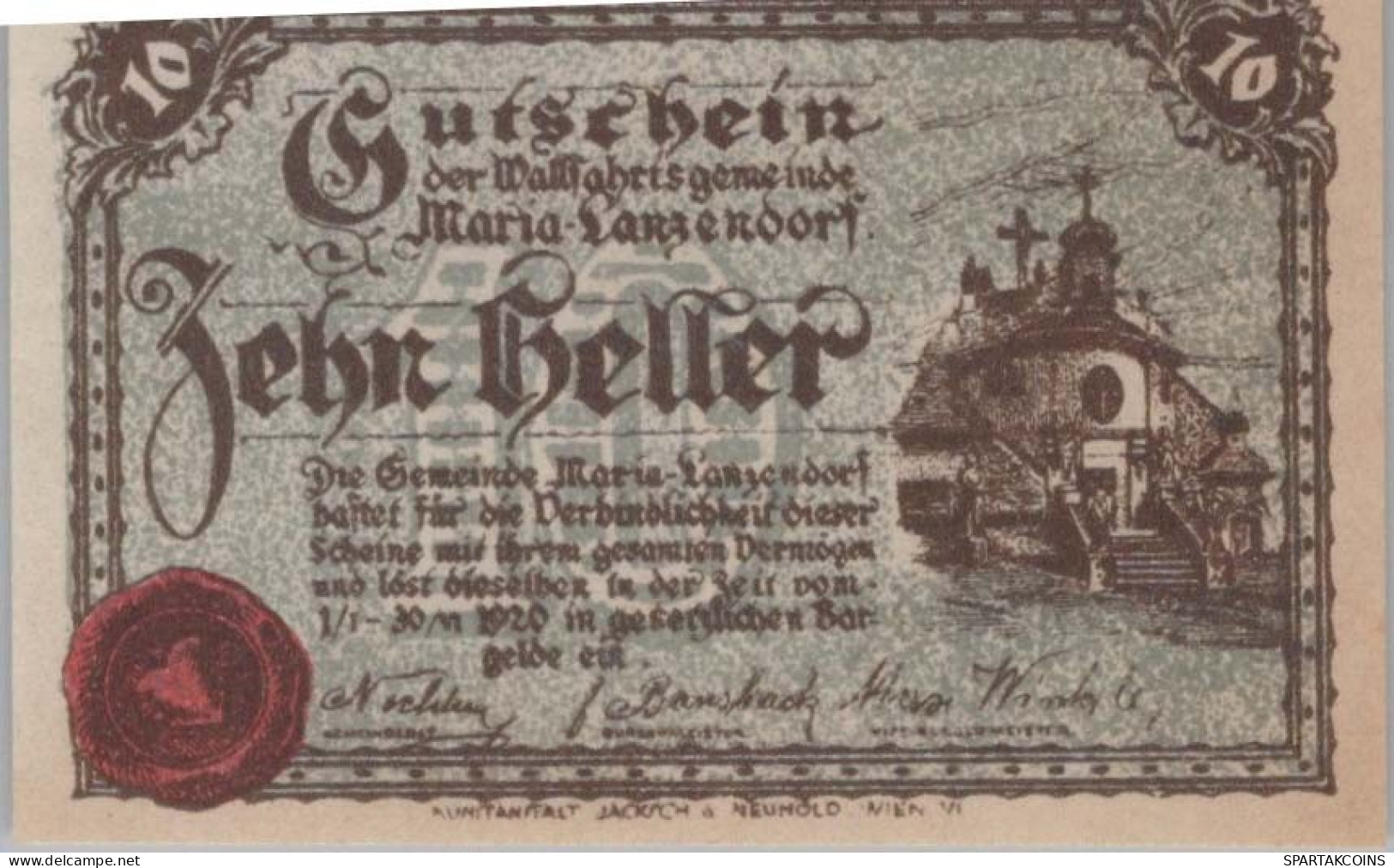 10 HELLER 1920 Stadt MARIA LANZENDORF Niedrigeren Österreich UNC Österreich #PH002 - [11] Local Banknote Issues
