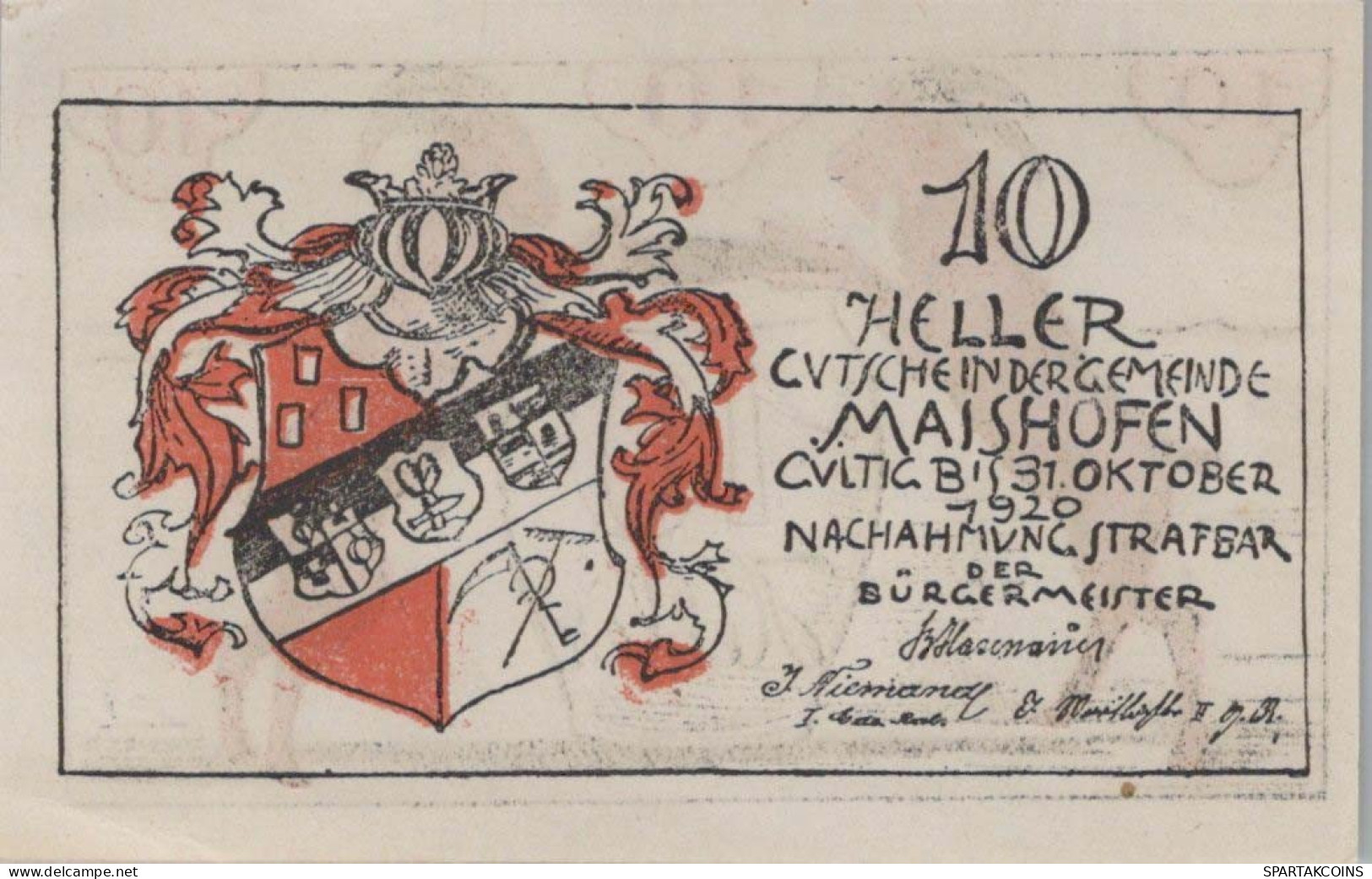 10 HELLER 1920 Stadt MAISHOFEN Salzburg Österreich Notgeld Papiergeld Banknote #PG944 - [11] Emisiones Locales