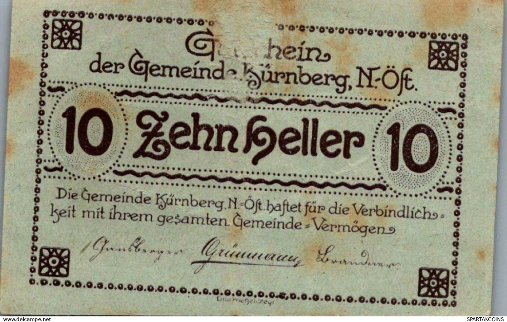 10 HELLER 1920 Stadt KÜRNBERG Niedrigeren Österreich Notgeld Banknote #PI209 - [11] Emisiones Locales