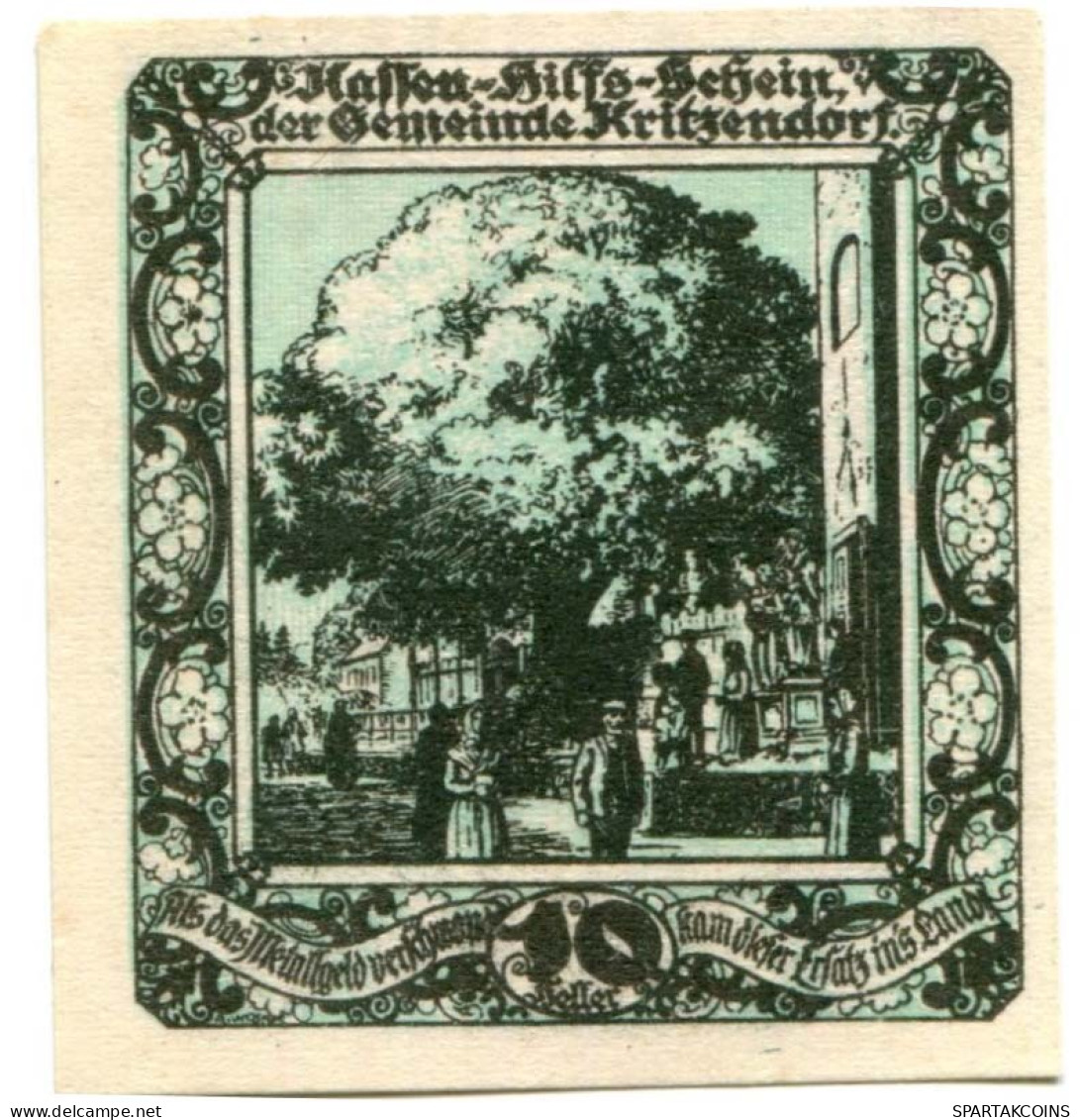 10 HELLER 1920 Stadt KRITZENDORF Niedrigeren Österreich Notgeld Papiergeld Banknote #PL659 - [11] Emisiones Locales