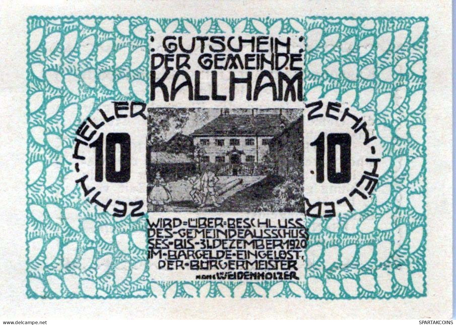10 HELLER 1920 Stadt KALLHAM Oberösterreich Österreich Notgeld Banknote #PD666 - Lokale Ausgaben