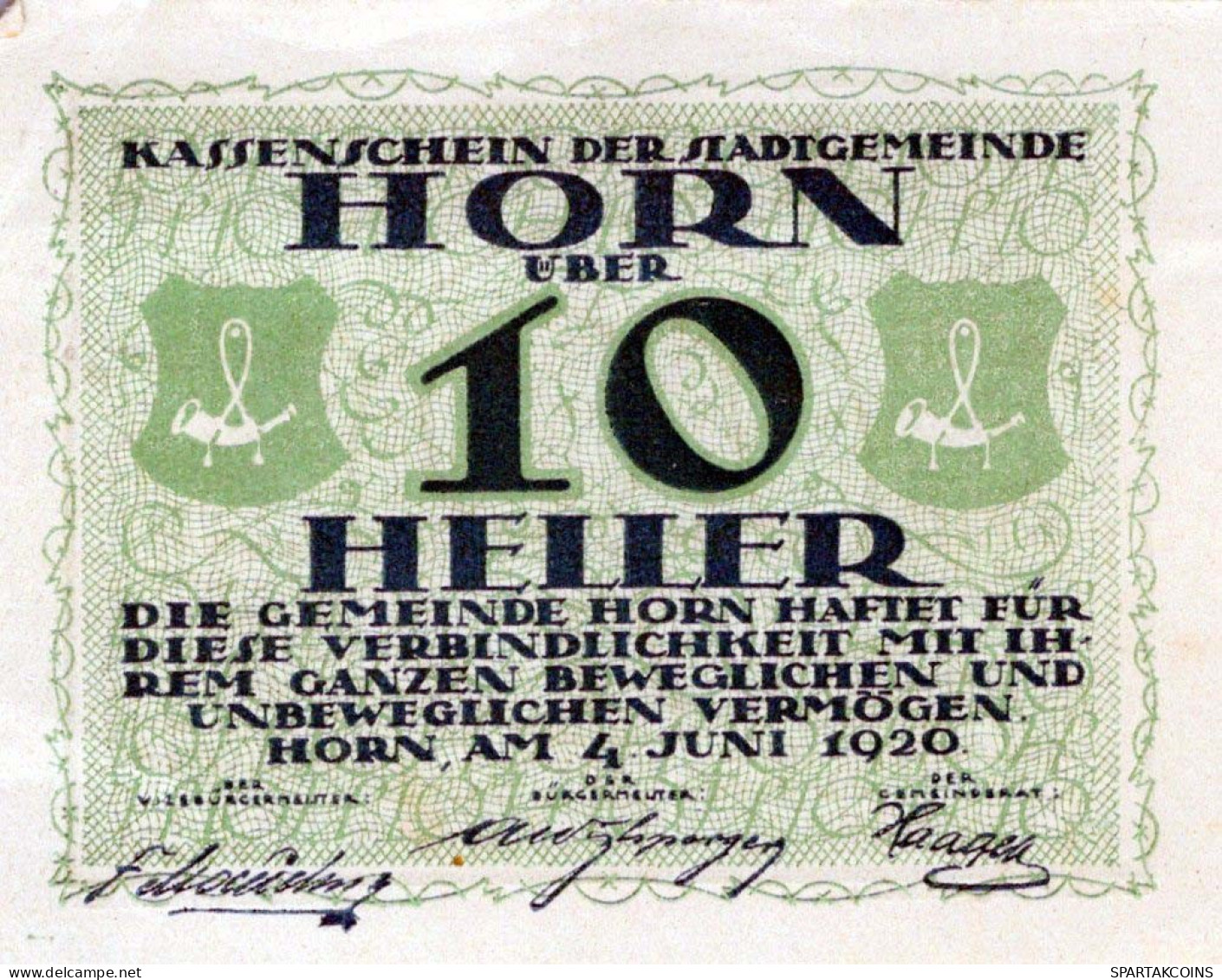 10 HELLER 1920 Stadt HORN Niedrigeren Österreich Notgeld Banknote #PD630 - [11] Emisiones Locales