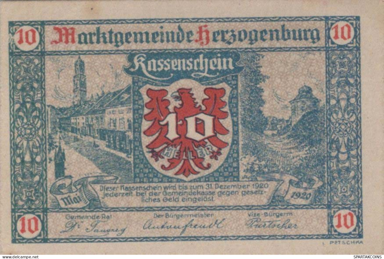 10 HELLER 1920 Stadt HERZOGENBURG Niedrigeren Österreich Notgeld #PD598 - [11] Emissions Locales