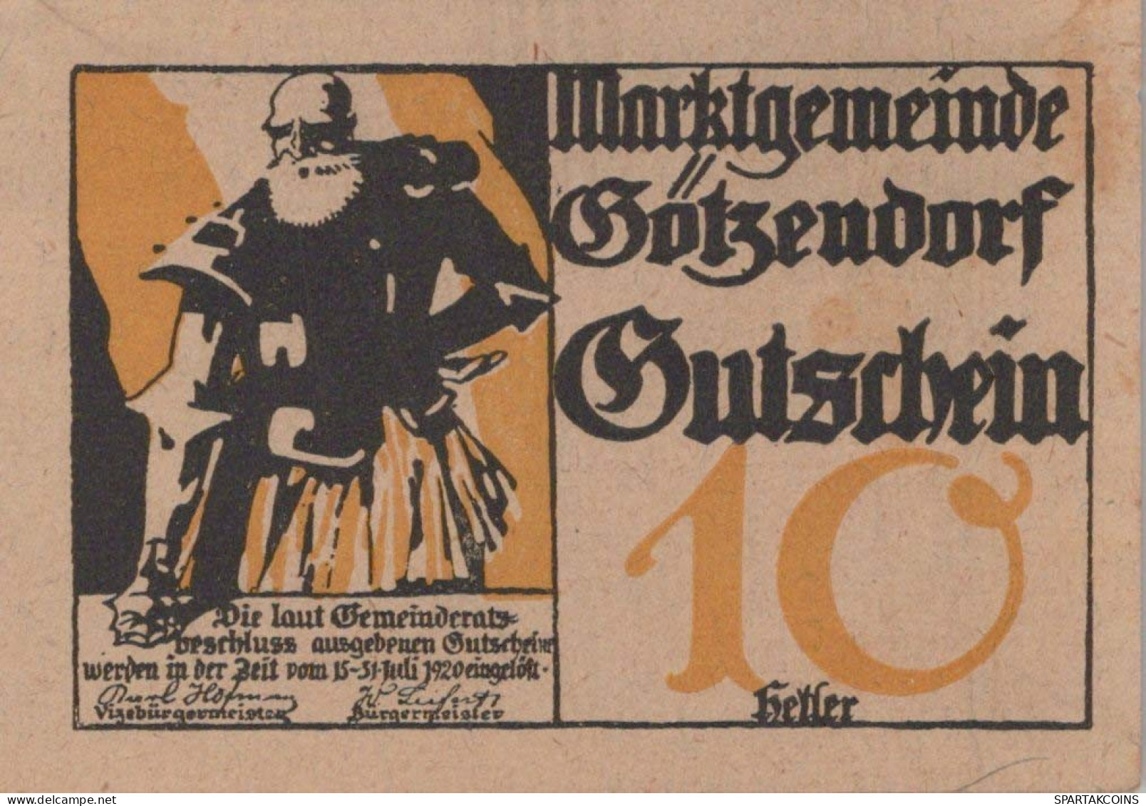 10 HELLER 1920 Stadt GoTZENDORF AN DER LEITHA Niedrigeren Österreich #PE926 - Lokale Ausgaben