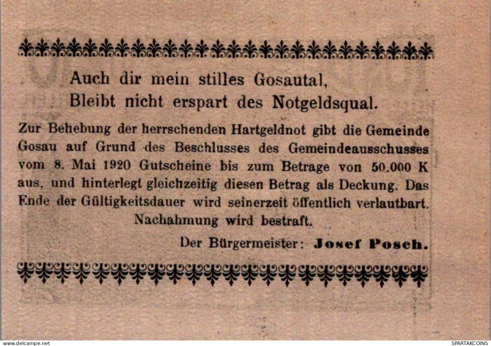 10 HELLER 1920 Stadt GOSAU Oberösterreich Österreich Notgeld Papiergeld Banknote #PG830 - Lokale Ausgaben