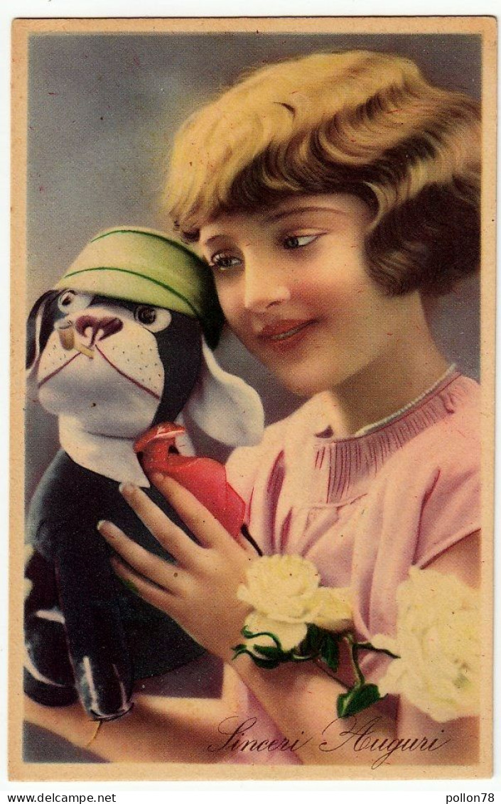 SINCERI AUGURI - BAMBINA E CANE CON LA PIPA - 1940/12 - Vedi Retro - Formato Piccolo - Autres & Non Classés