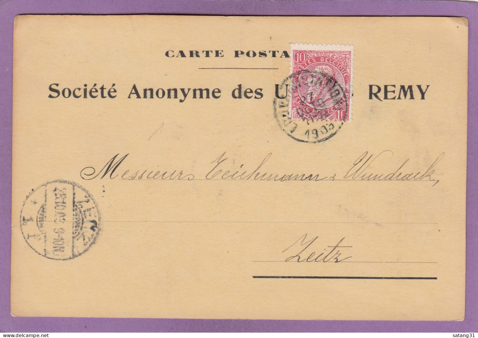 S.A. DES USINES REMY. CARTE POSTALE DE LOUVAIN POUR ZEITZ,ALLEMAGNE. - 1893-1900 Thin Beard