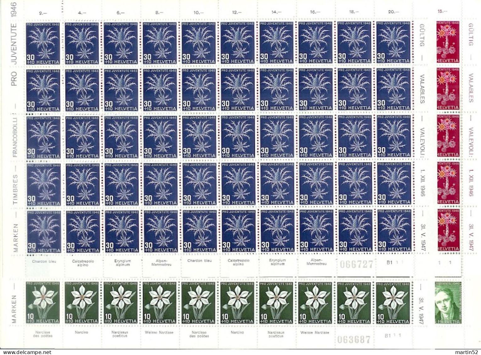 Schweiz Suisse 1946: Pro Juventute Zu WI 120-123 Mi 475-478 Yv 433-436 Bogenset Marken Sind ** MNH (SBK 2017 CHF 519.00) - Unused Stamps