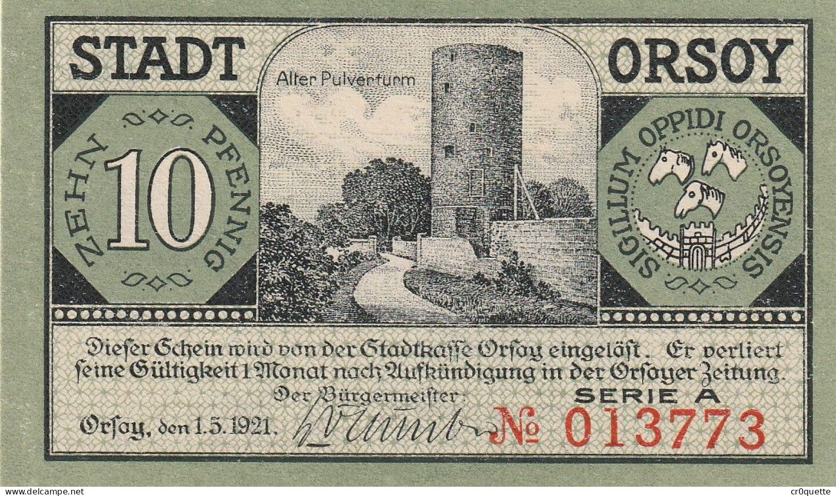 NOTGELD / ALLEMAGNE - 47495 ORSOY - RHEINBERG - 10 PFENNIG - Otros – Europa