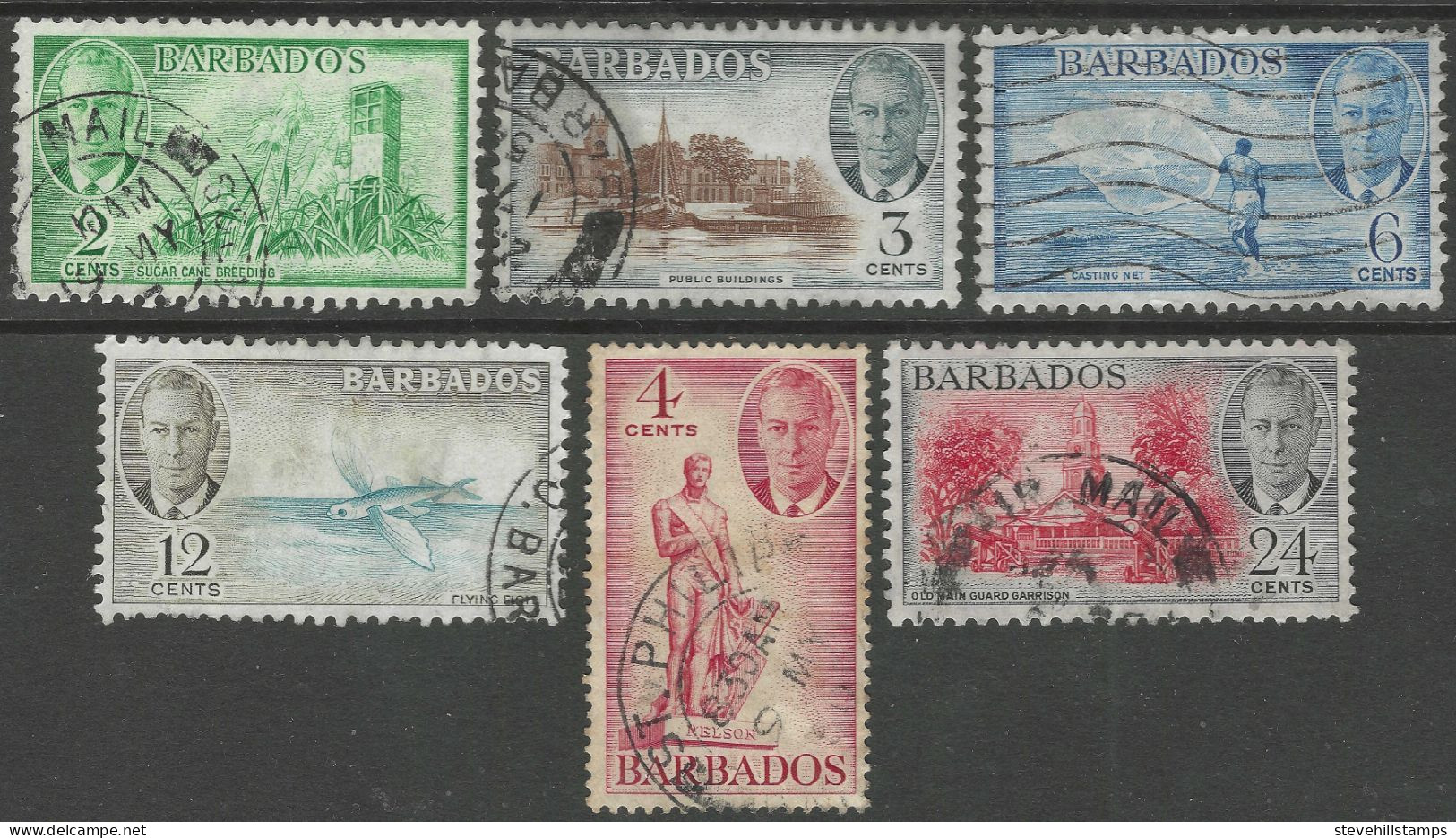 Barbados. 1950 KGVI. 6 Used Values To 24c. SG 272etc. M4087 - Barbados (...-1966)