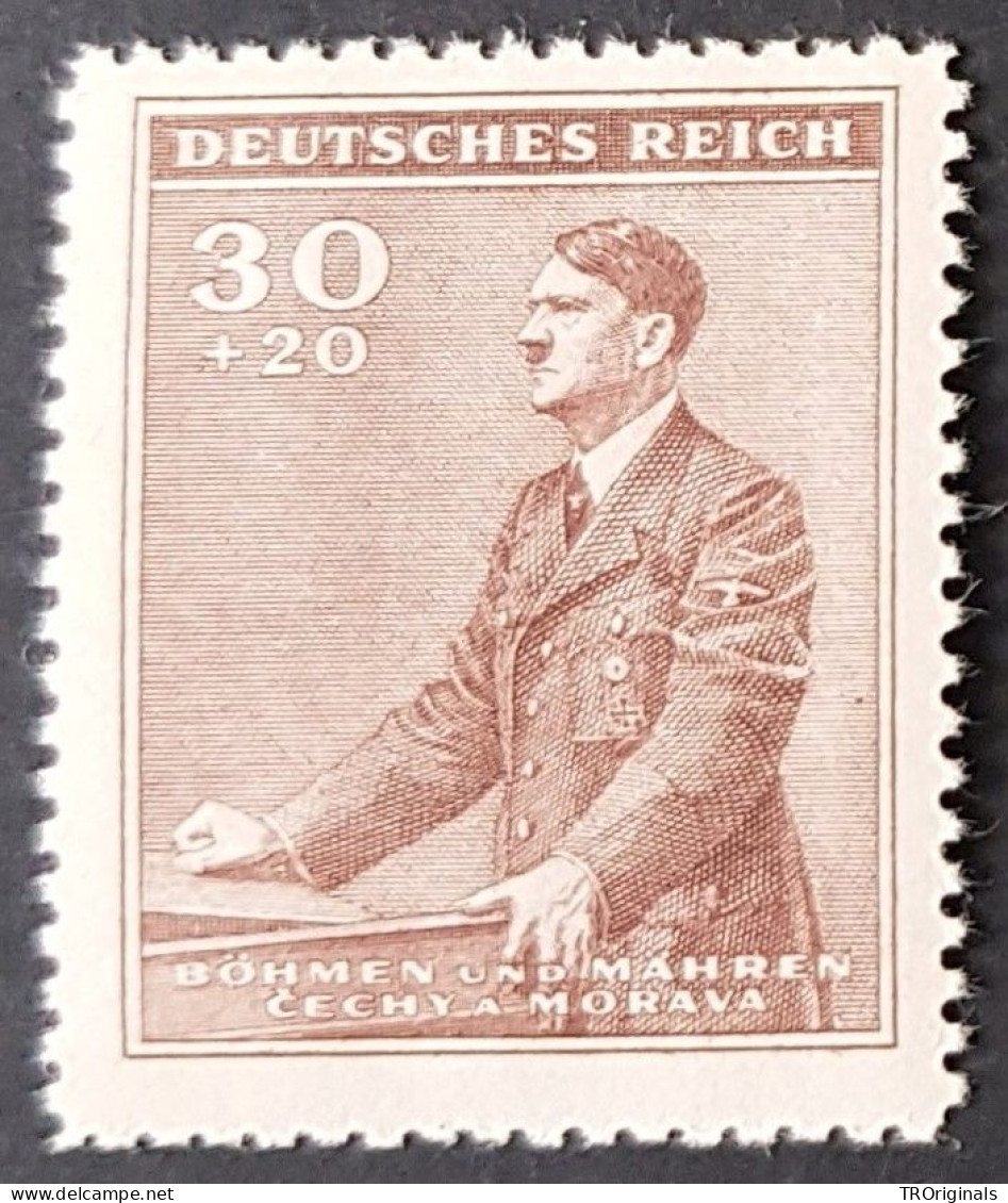 GERMAN THIRD 3rd REICH OCC. BOHEMIA ORIGINAL WW2 1942 STAMP HITLER 53RD ANN.MNH - Bezetting 1938-45