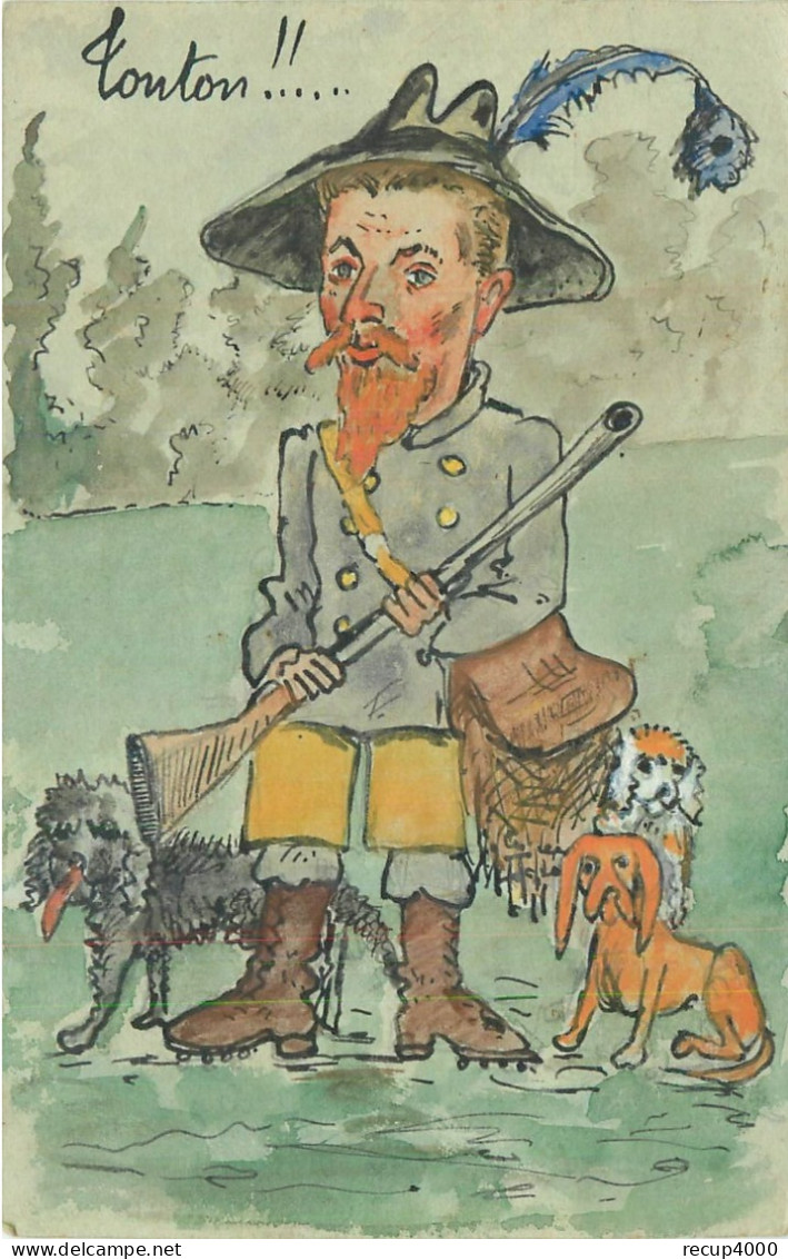 ILLUSTRATEUR  Aquarelle Chasseur Peinte à La Main  Par Oncle Auguste Pour Son Neveu Jacob   2 Scans - 1900-1949