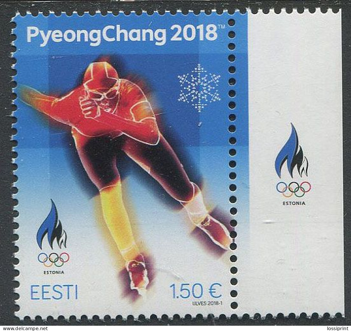 Estonia:Unused Stamp PyeongChang Olympic Games 2018, Speed Skater, MNH - Estonia