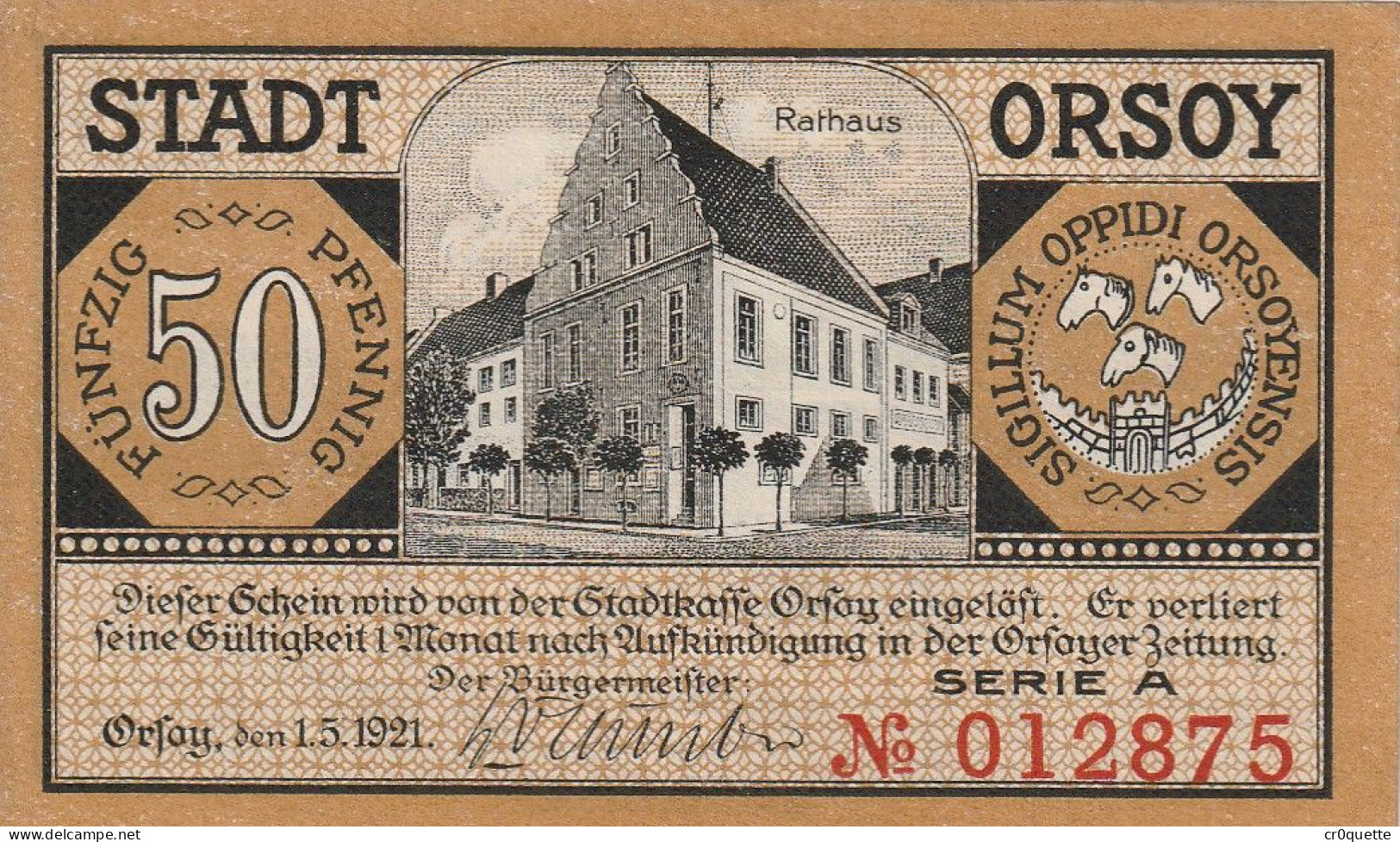 NOTGELD / ALLEMAGNE - 47495 ORSOY - RHEINBERG - 50 PFENNIG - Altri – Europa