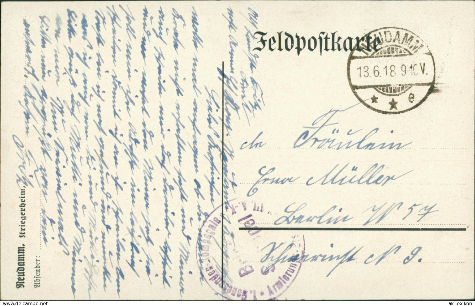 Postcard Neudamm (Neumark) Dębno Kriegsheim Sommerhalle Myślibórz (Soldin)  1918 - Pommern