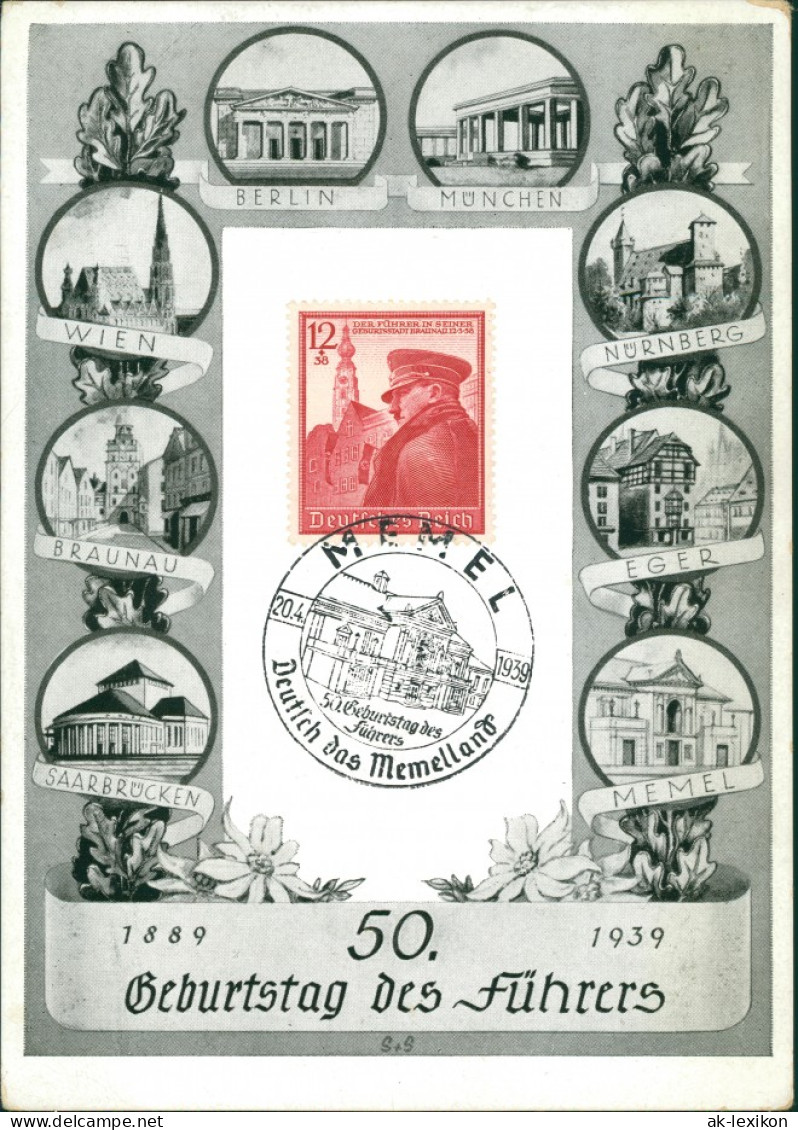 50. Geburtstag Führers, Memel,   Braunau, Wien Sonerstempel Memel 1939 - Non Classificati