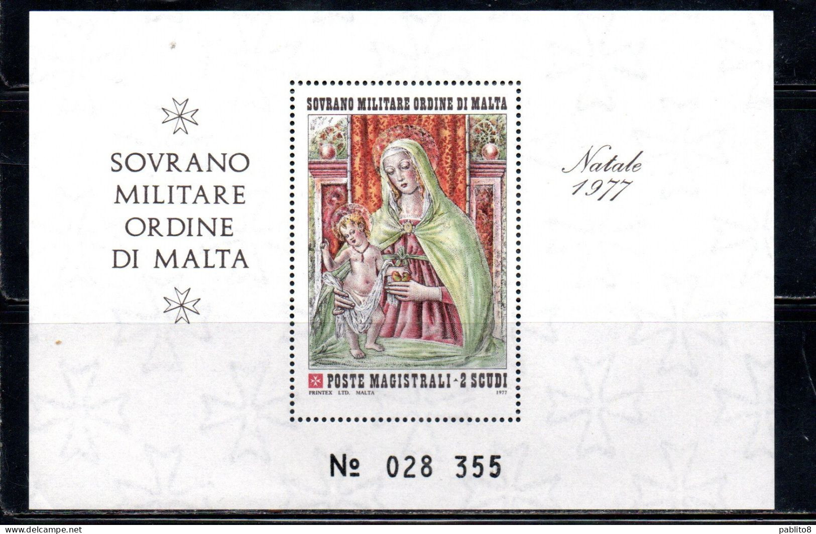 SMOM SOVRANO ORDINE MILITARE DI MALTA 1977 NATALE CHRISTMAS NOEL WEIHNACHTEN NAVIDAD 2s BLOCCO FOGLIETTO BLOCK SHEET MNH - Malta (Orden Von)