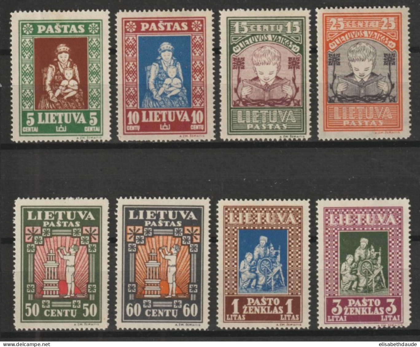 1933 - LITUANIE - SERIE COMPLETE N° 327/334 * MH - COTE = 32 EUR. - Lithuania