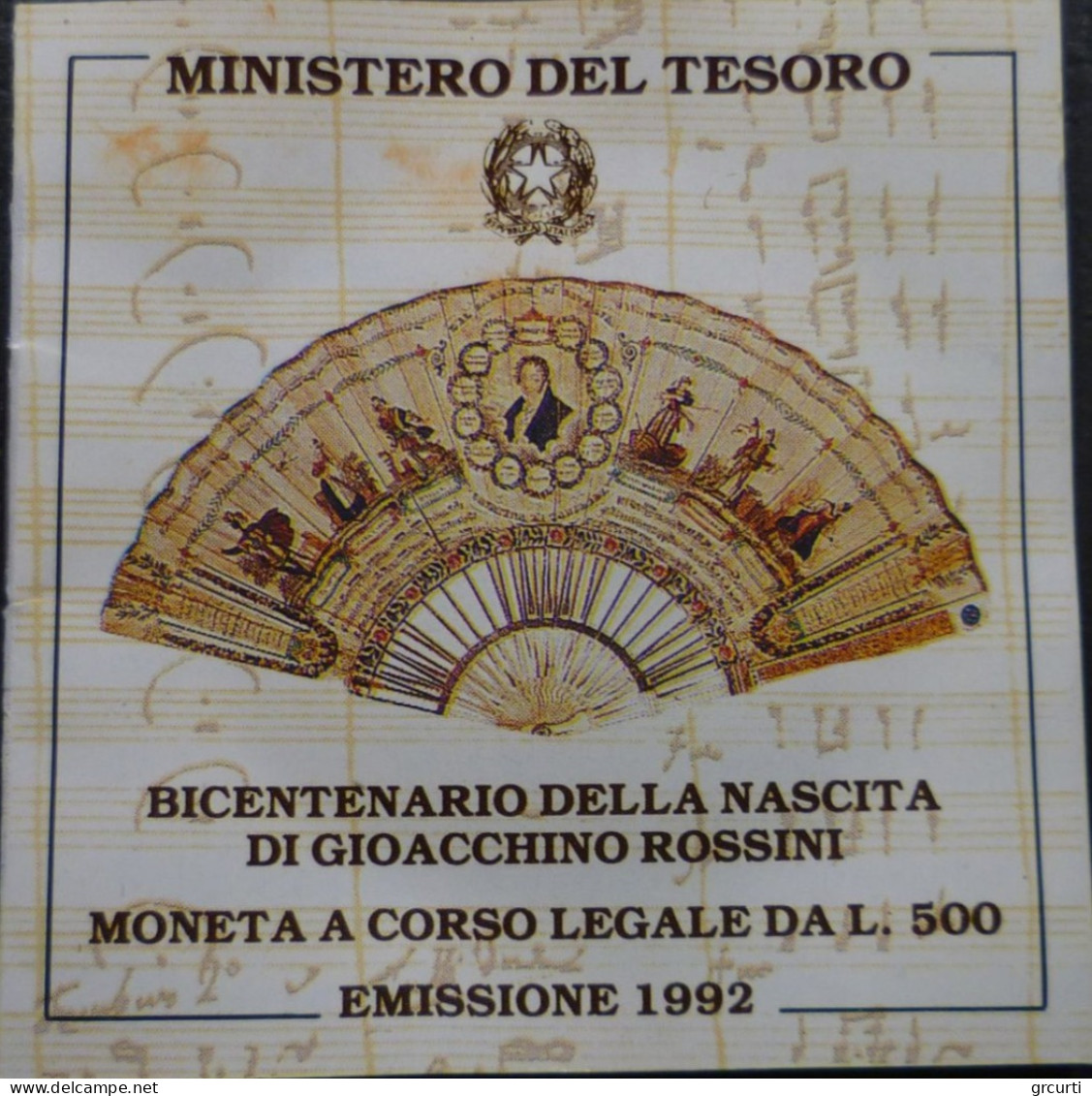 Italia - 500 Lire 1992 - 200° Nascita Gioachino Rossini - Gig# 452P - KM# 152 - 500 Lire