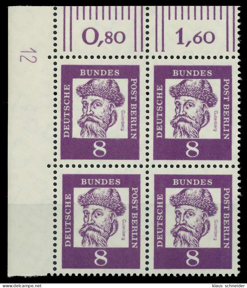 BERLIN DS BED. DEUT. Nr 201 DZ 12 Postfrisch VIERERBLOC X809832 - Unused Stamps