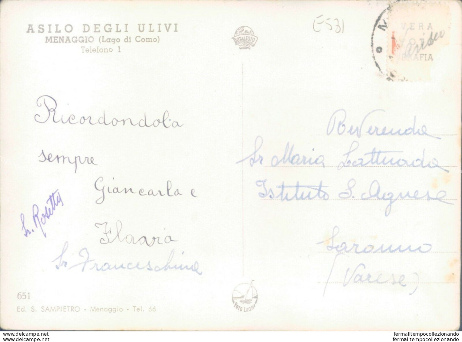 E581 - Cartolina Provincia Di Como - Menaggio Asilo Degli Ulivi - Como