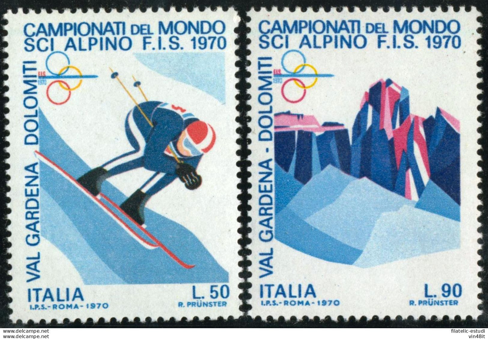 1970 - ITALIA REPUBBLICA - CAMPIONATI MONDIALI DI SCI ALPINO - SERIE  COMPLETA 2 VALORI   - NUOVO - 1961-70: Nieuw/plakker