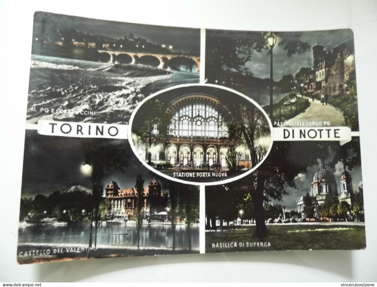 Cartolina Viaggiata "TORINO DI NOTTE" Vedutine  1956 - Panoramische Zichten, Meerdere Zichten