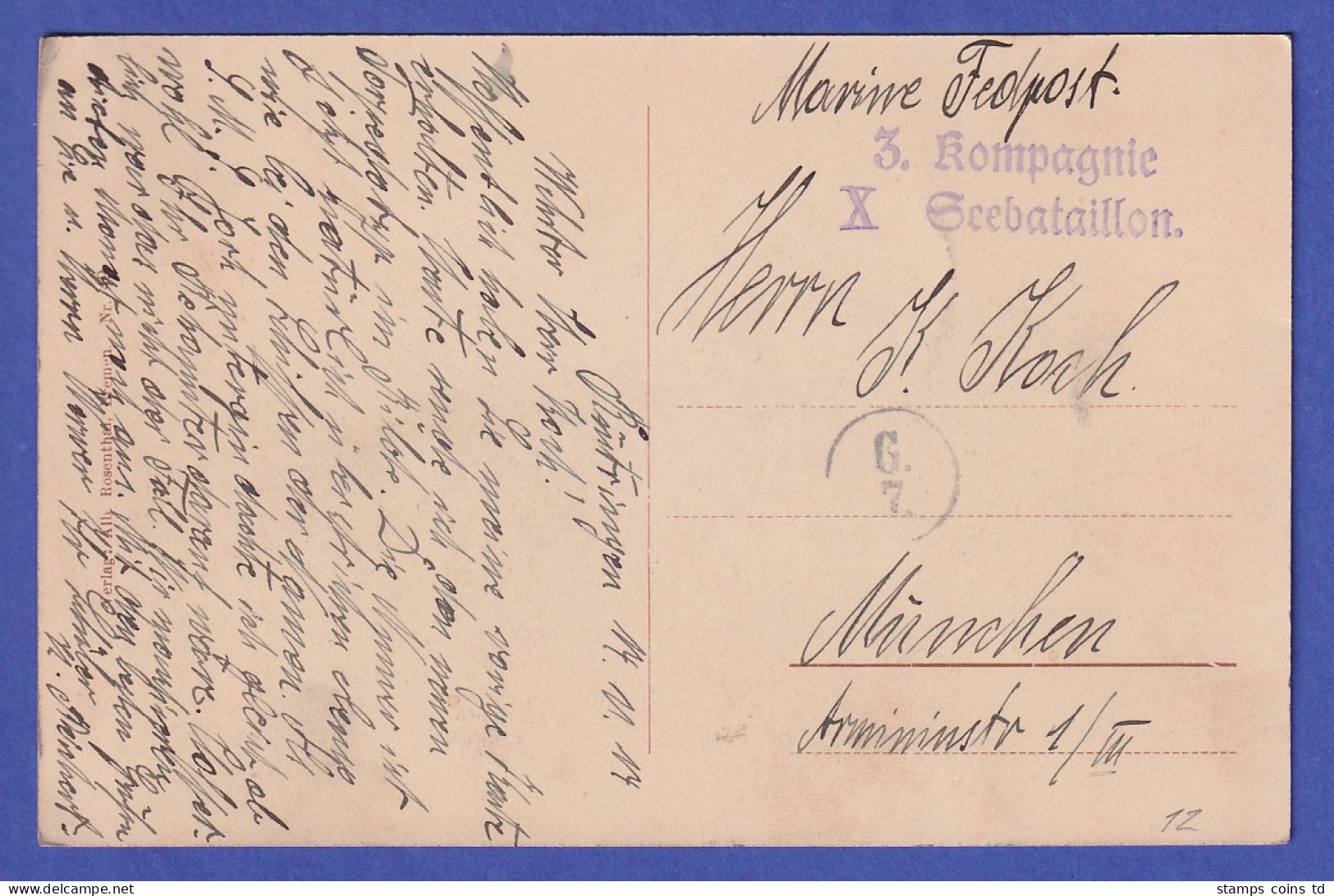 Deutsches Reich 1914 Marine-Feldpostkarte Aus Wilhelmshaven - Torpedoboot - Feldpost (postage Free)