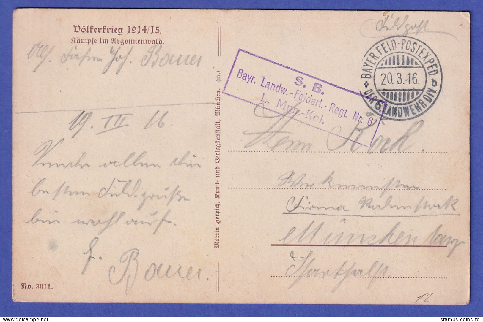 Deutsches Reich 1916 Feldpostkarte "Kämpfe Im Argonnenwald" - Feldpost (franchise)