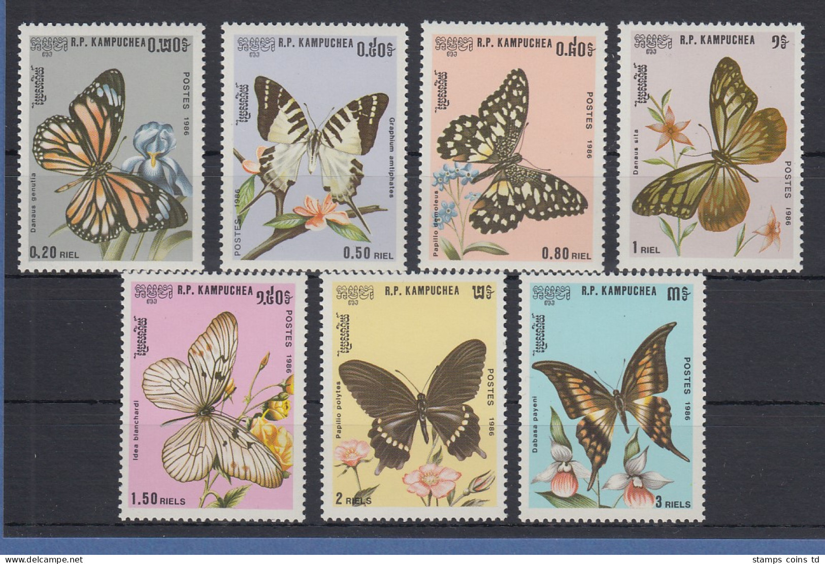 Kambodscha / Cambodge 1986 Mi.-Nr. 769-775 Schmetterlinge Kpl. Satz 7 Werte **  - Cambodia