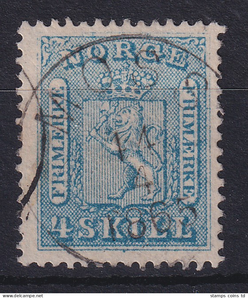 Norwegen 1863 Freimarke Wappen 4 Sk. Blau Mi.-Nr. 8 Schön O MOSS - Sonstige & Ohne Zuordnung