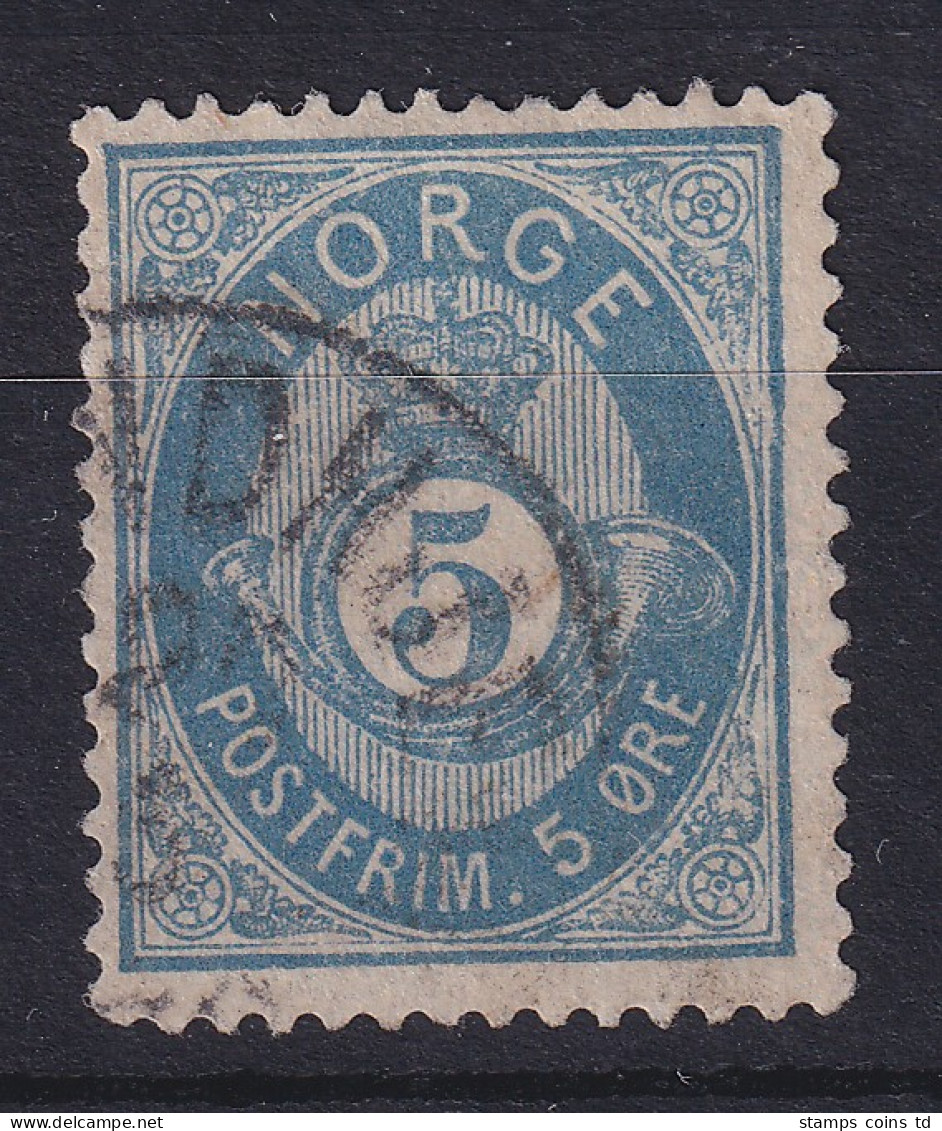 Norwegen 1878 Freimarke Posthorn 5 Öre Pr.-blau Mi.-Nr. 24b Gestempelt - Sonstige & Ohne Zuordnung