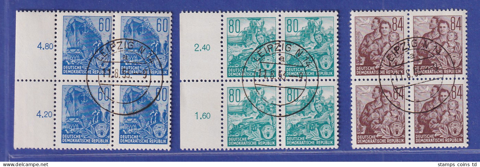 DDR 1953  5-Jahresplan Mi.-Nr. 362-79 (ohne 371) 17 Werte VIERERBLOCKS Echt O - Usati