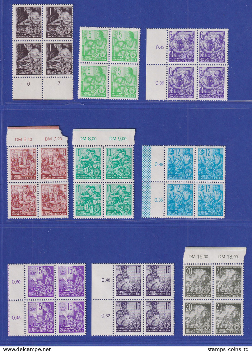 DDR 1953 Dauerserie 5-Jahresplan Mi.-Nr. 362-79 Satz 18 Werte VIERERBLOCKS **  - Unused Stamps