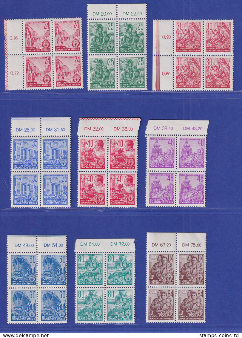 DDR 1953 Dauerserie 5-Jahresplan Mi.-Nr. 362-79 Satz 18 Werte VIERERBLOCKS **  - Unused Stamps